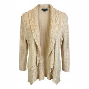 Lauren Jeans Co. Ralph Lauren Cream Open-Front Cable Knit Sweater – Size L